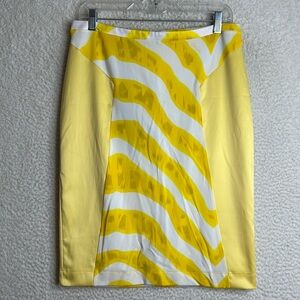 NWT Just Cavalli Womens Yellow White Tiger Pattern Pencil Skirt Size 16
